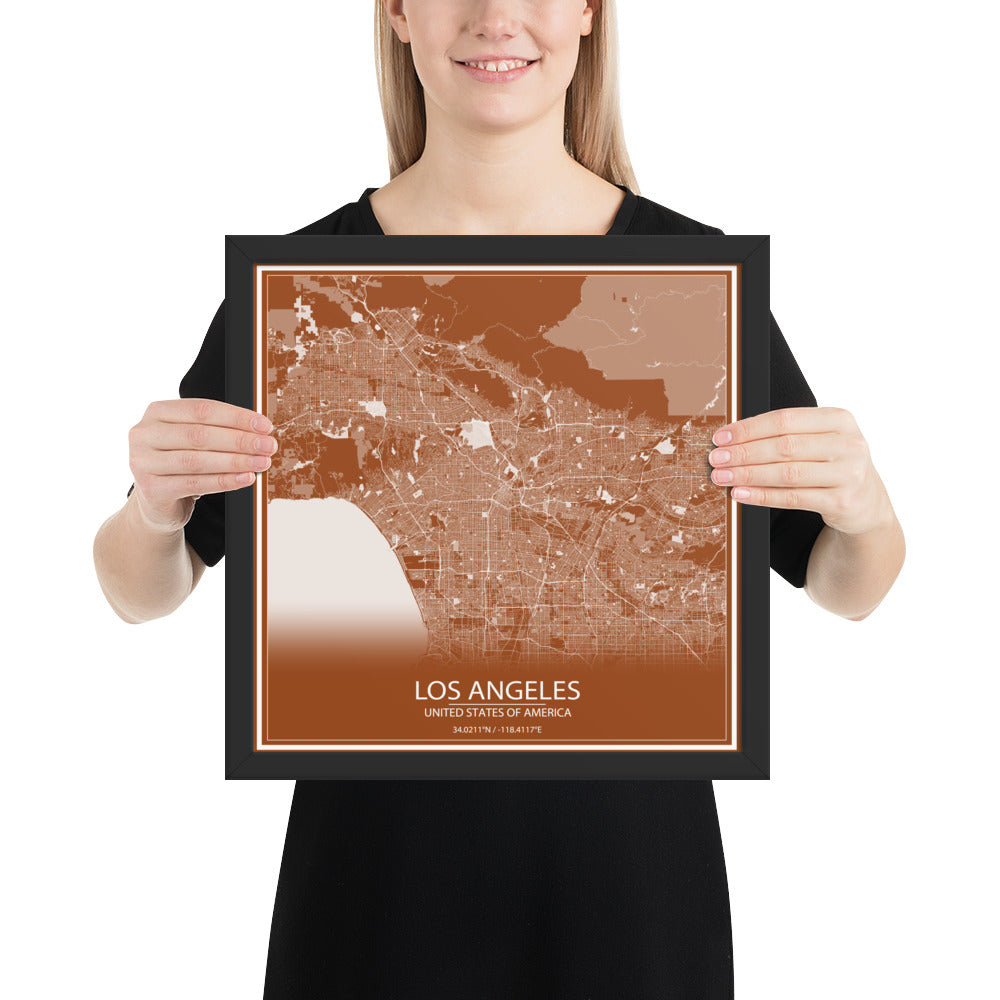 Los Angeles Brown and White Framed Map