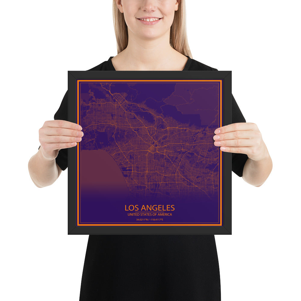 Los Angeles Purple and Orange Framed Map