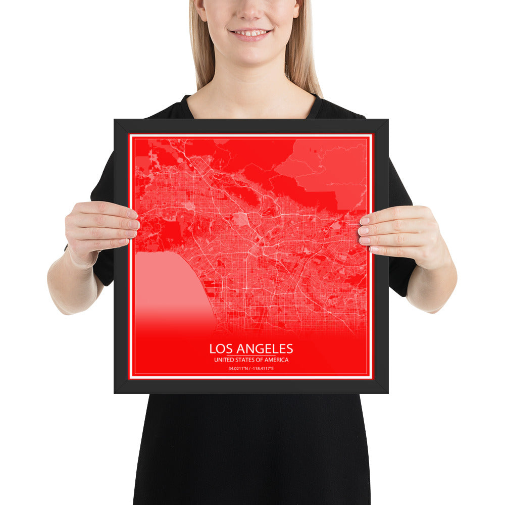 Los Angeles Red and White Framed Map