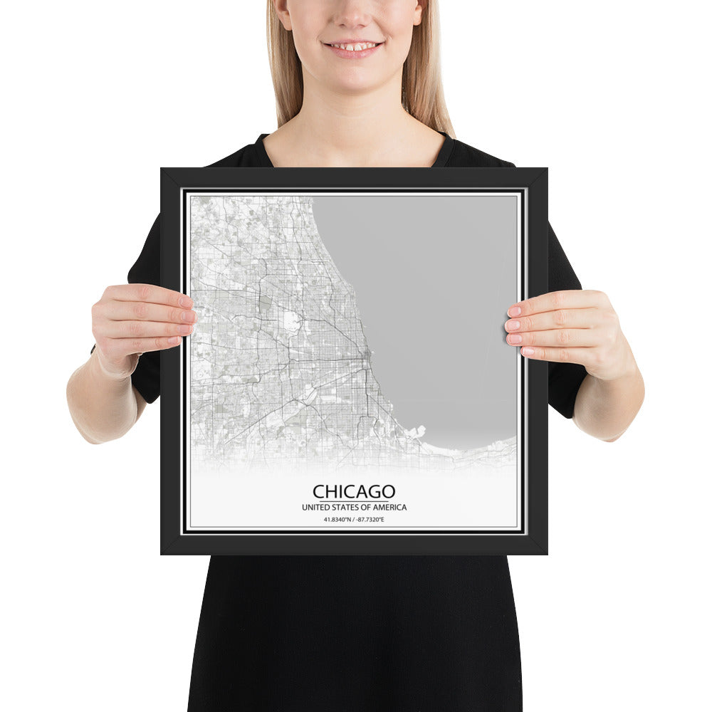 Chicago White Framed Map