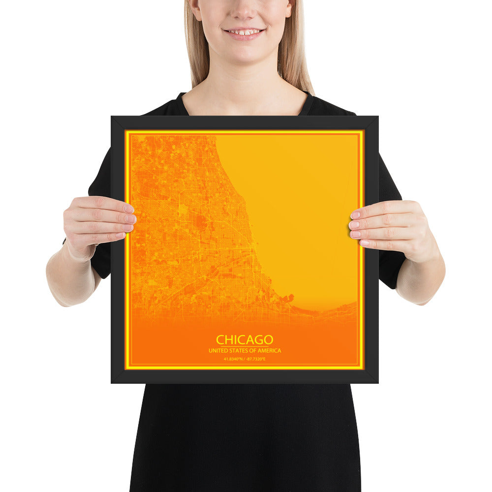 Chicago Orange and Yellow Framed Map