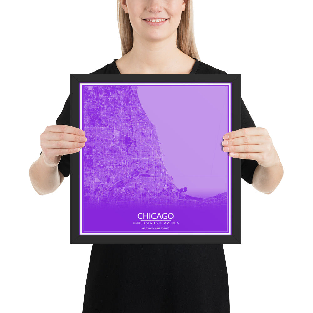 Chicago Purple and White Framed Map