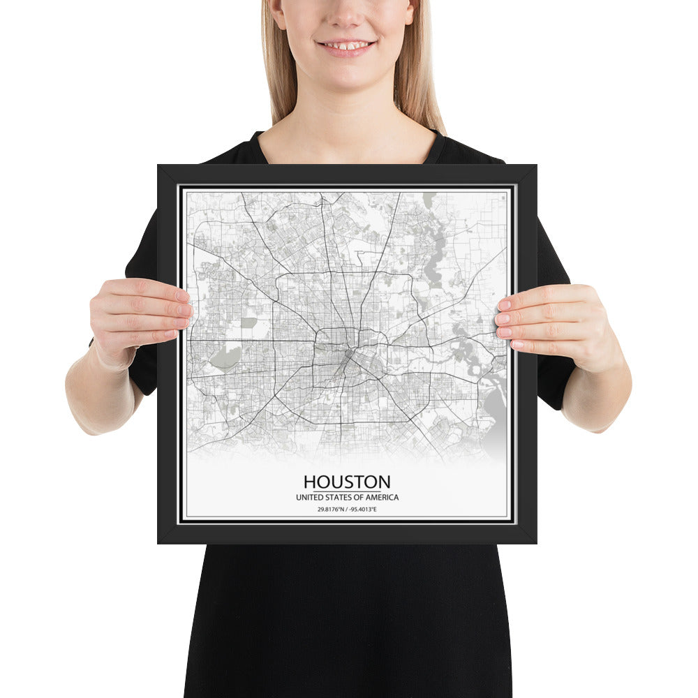 Houston White Framed Map