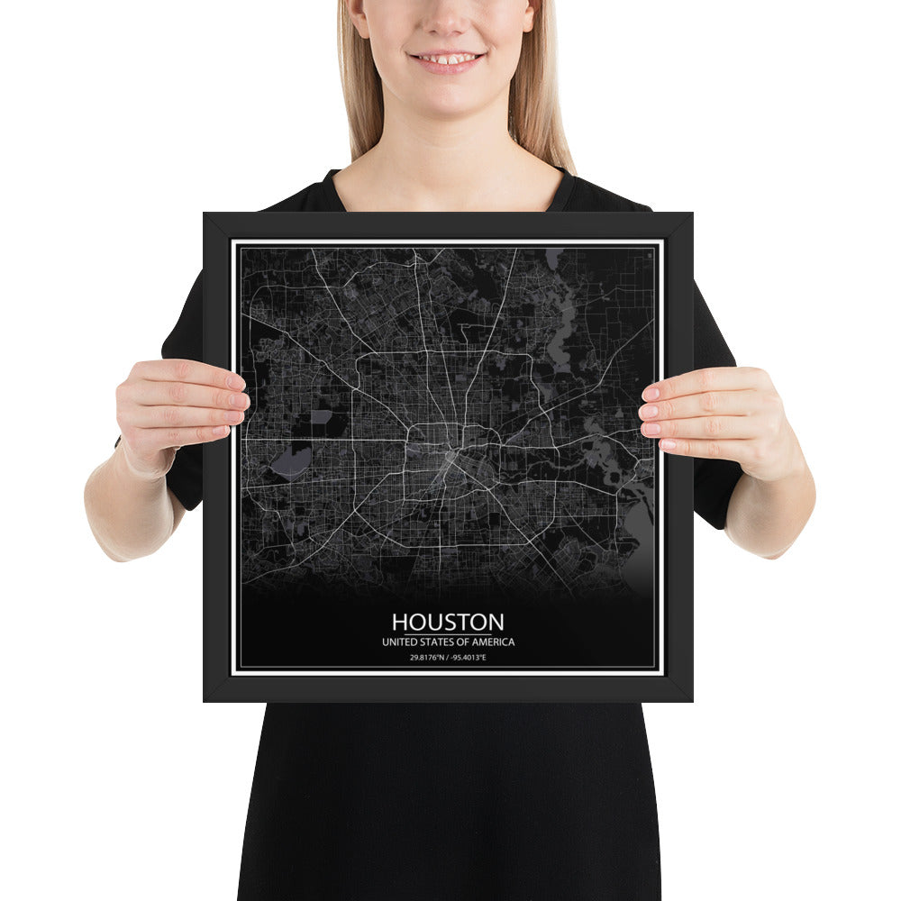 Houston Black Framed Map