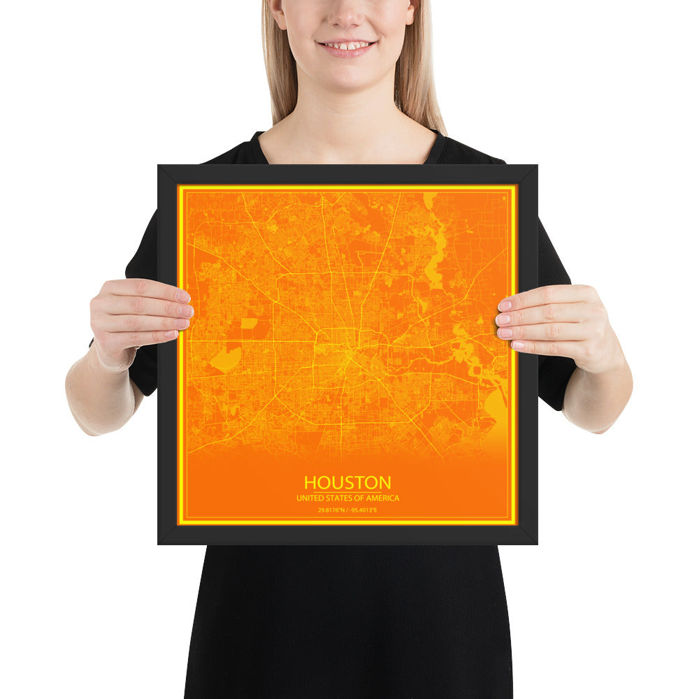 Houston Orange and Yellow Framed Map