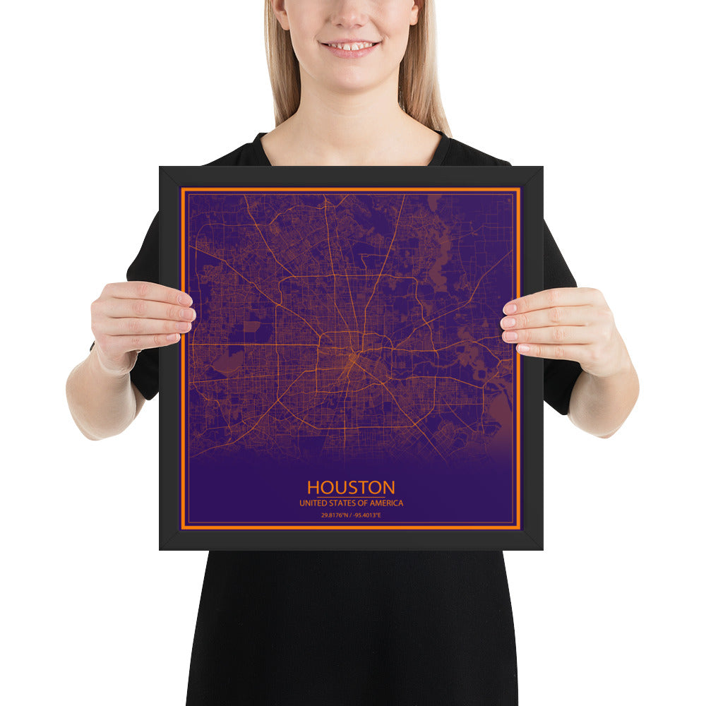 Houston Purple and Orange Framed Map