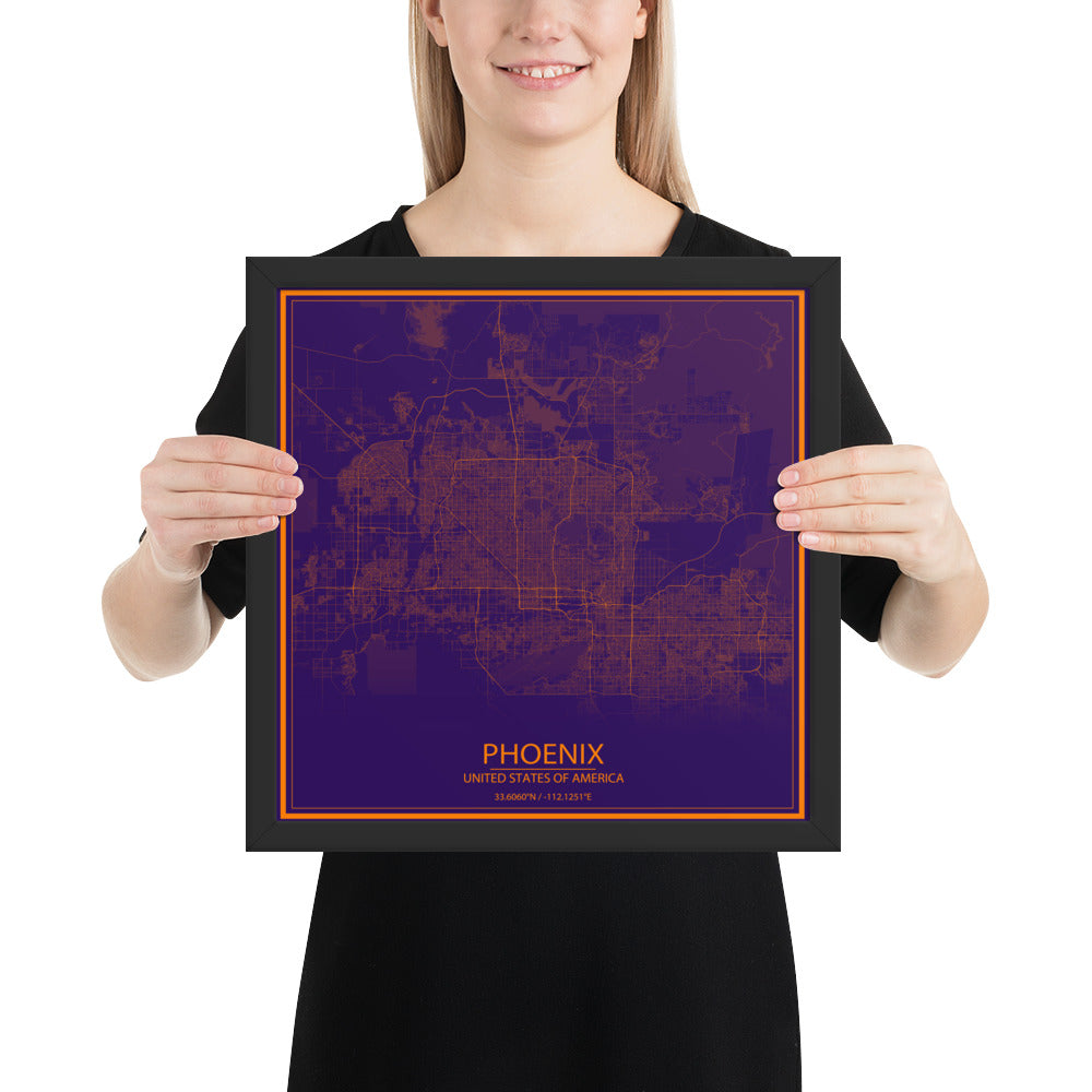 Phoenix Purple and Orange Framed Map