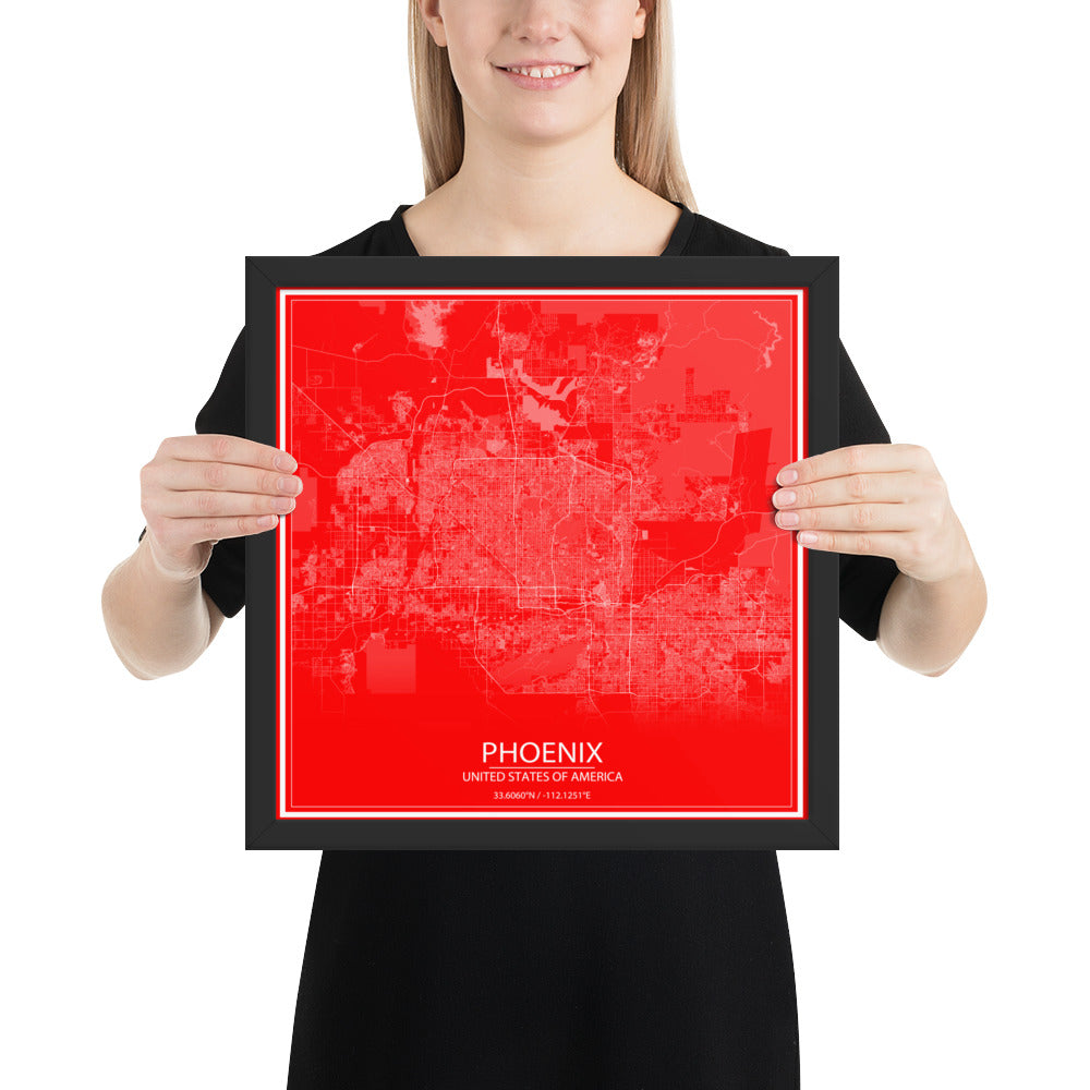 Phoenix Red and White Framed Map