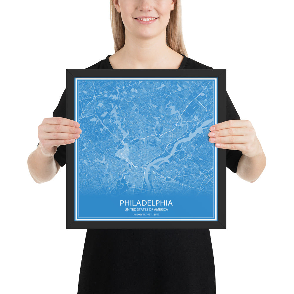 Philadelphia Blue and White Framed Map