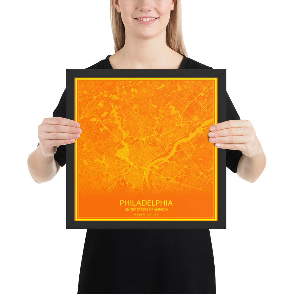 Philadelphia Orange and Yellow Framed Map