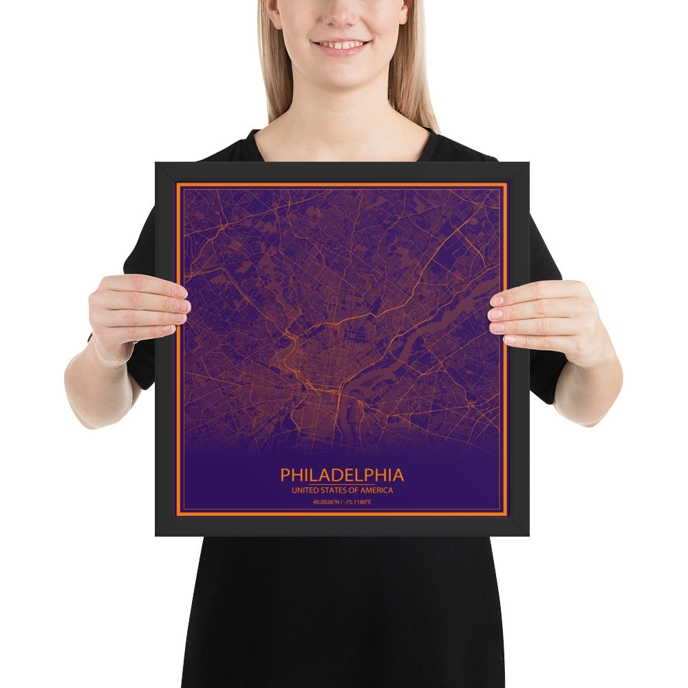 Philadelphia Purple and Orange Framed Map