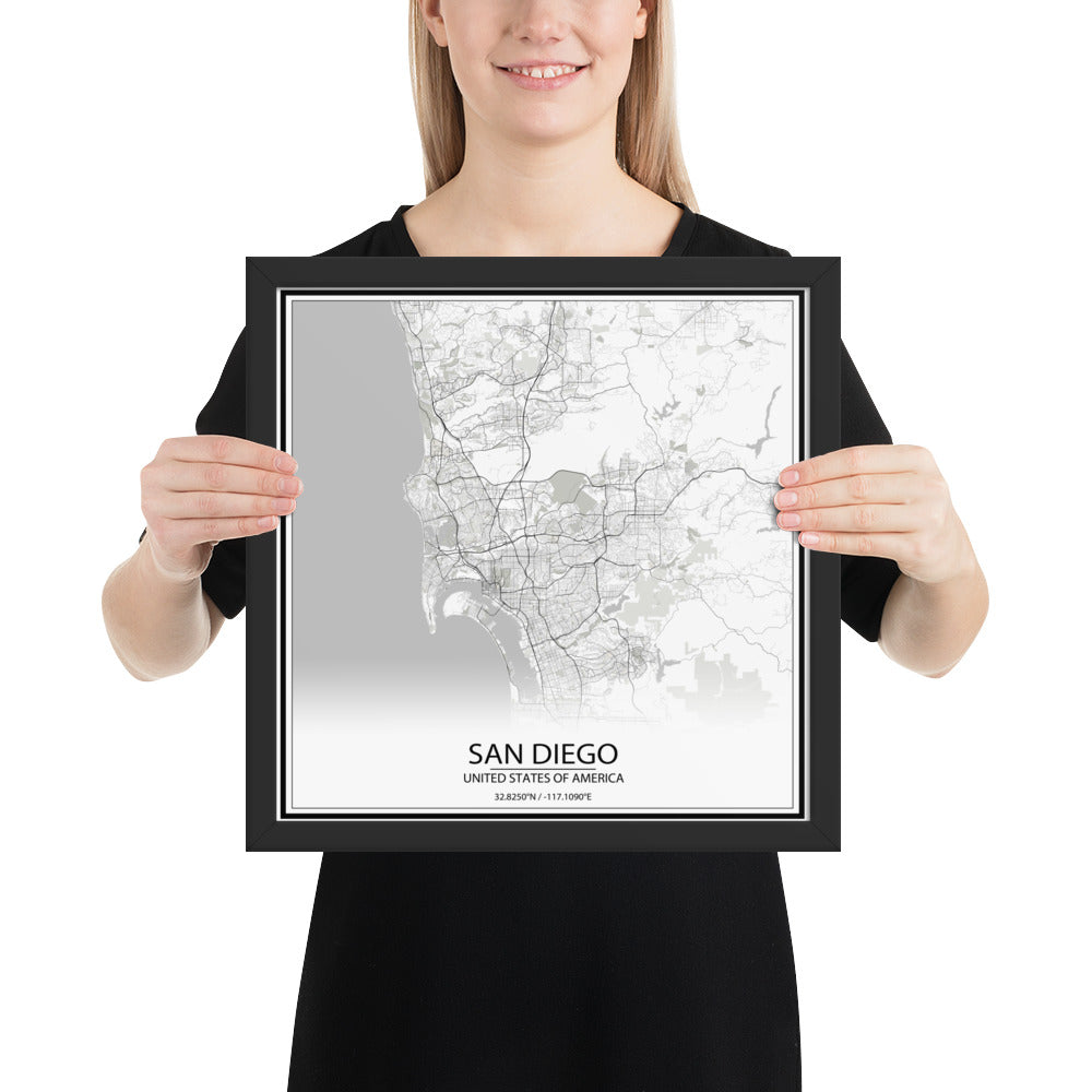 San Diego White Framed Map