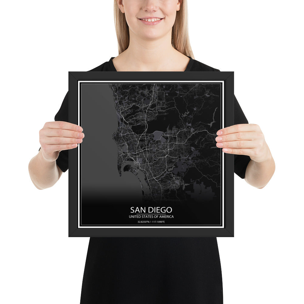 San Diego Black Framed Map