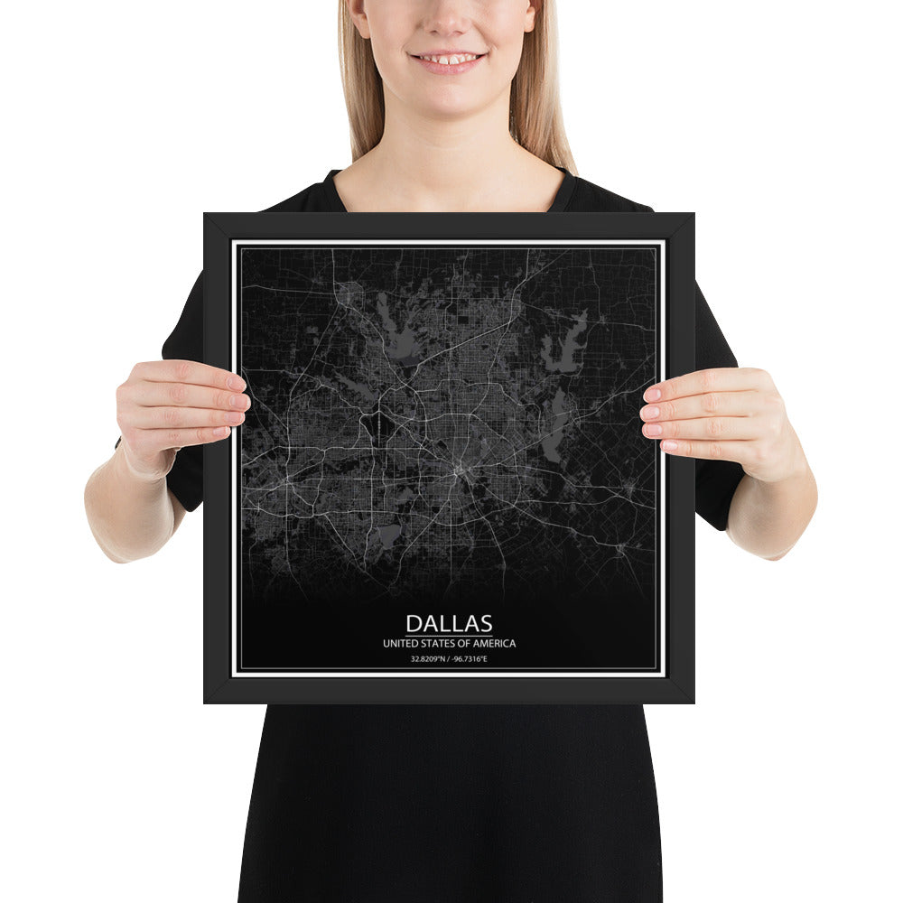 Dallas Black Framed Map