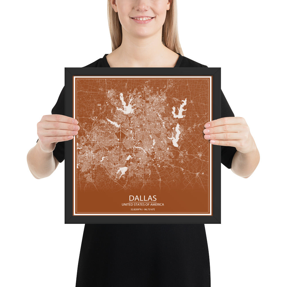 Dallas Brown and White Framed Map