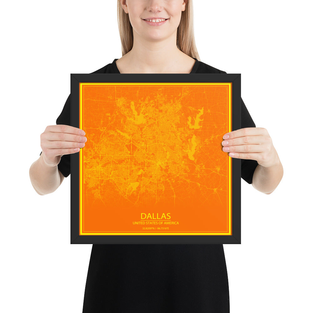 Dallas Orange and Yellow Framed Map