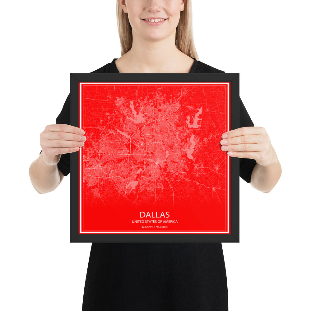 Dallas Red and White Framed Map