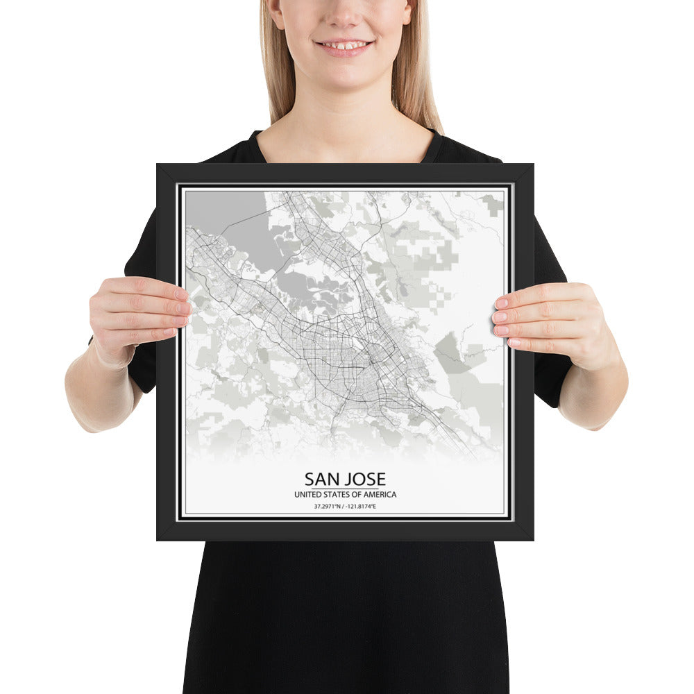 San Jose White Framed Map