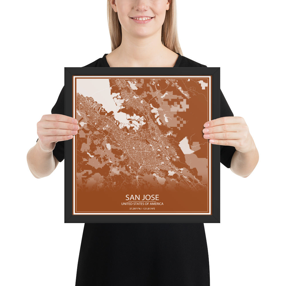 San Jose Brown and White Framed Map