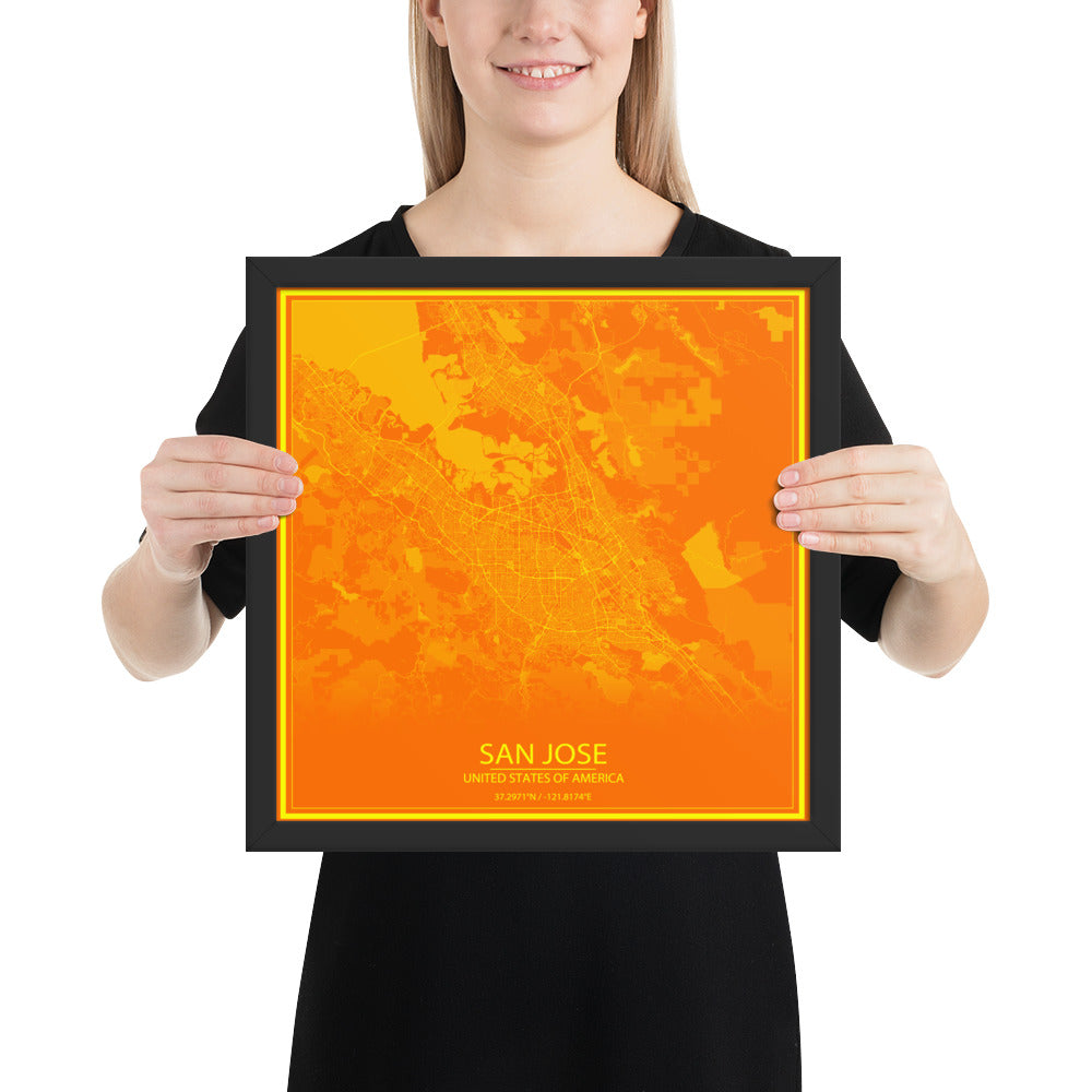 San Jose Orange and Yellow Framed Map