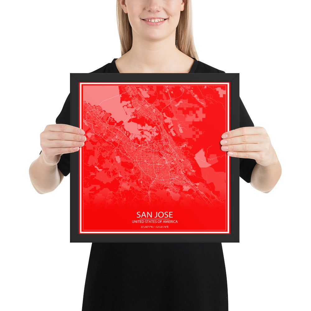 San Jose Red and White Framed Map