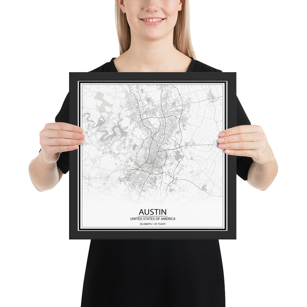 Austin White Framed Map