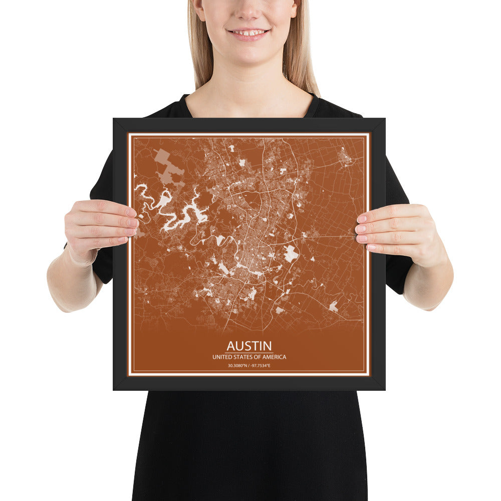 Austin Brown and White Framed Map