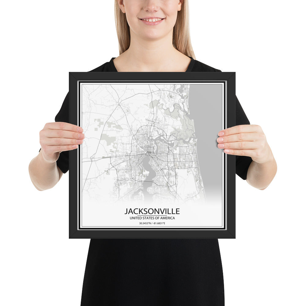 Jacksonville White Framed Map