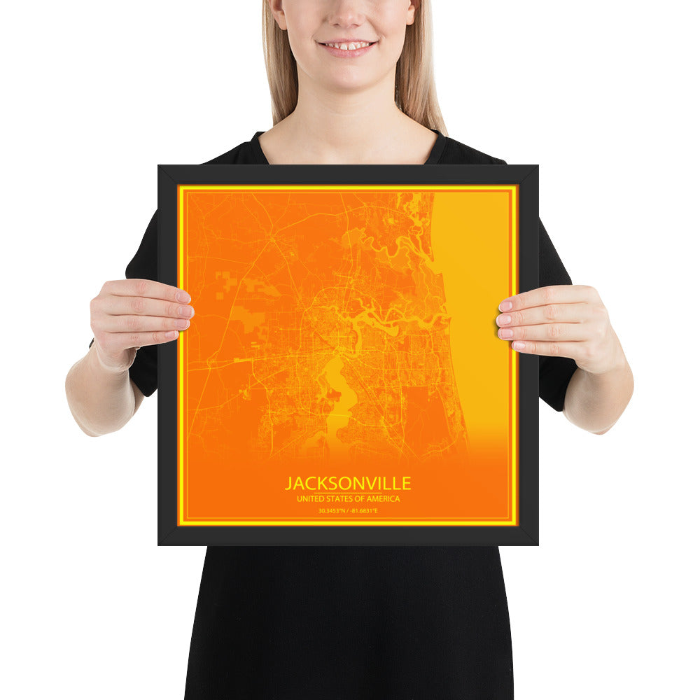 Jacksonville Orange and Yellow Framed Map