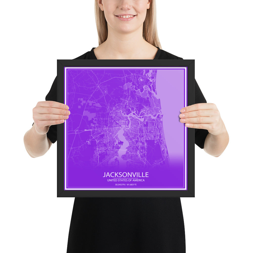 Jacksonville Purple and White Framed Map