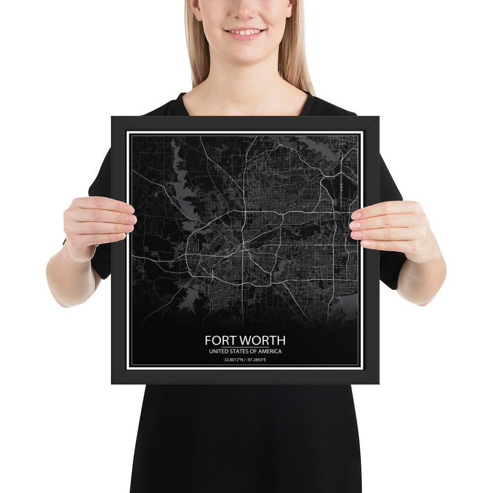 Fort Worth Black Framed Map