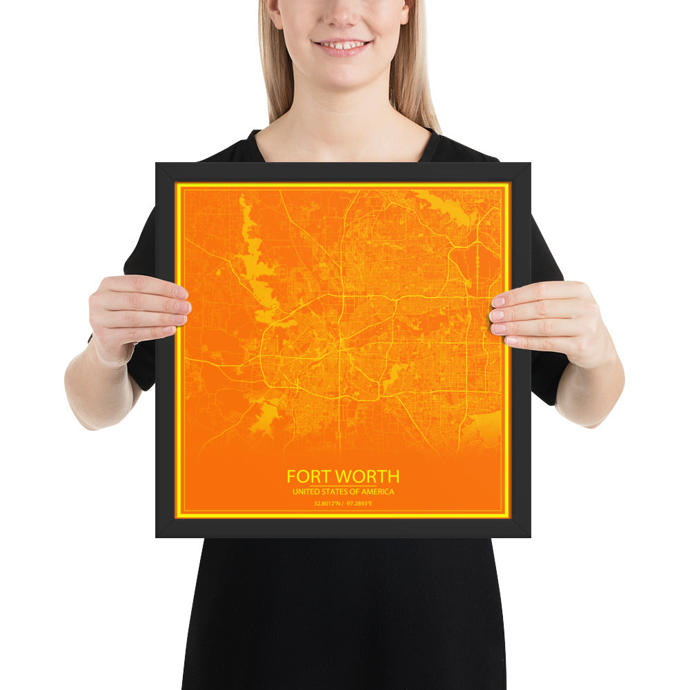 Fort Worth Orange and Yellow Framed Map