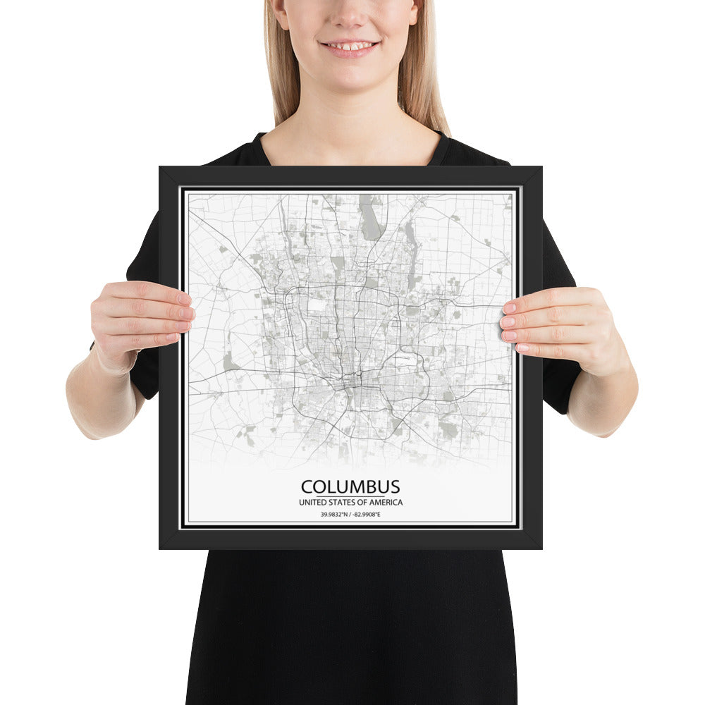 Columbus White Framed Map