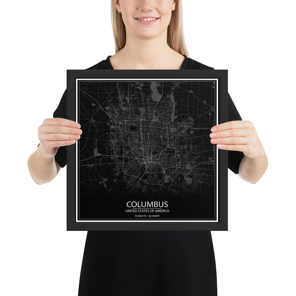 Columbus Black Framed Map