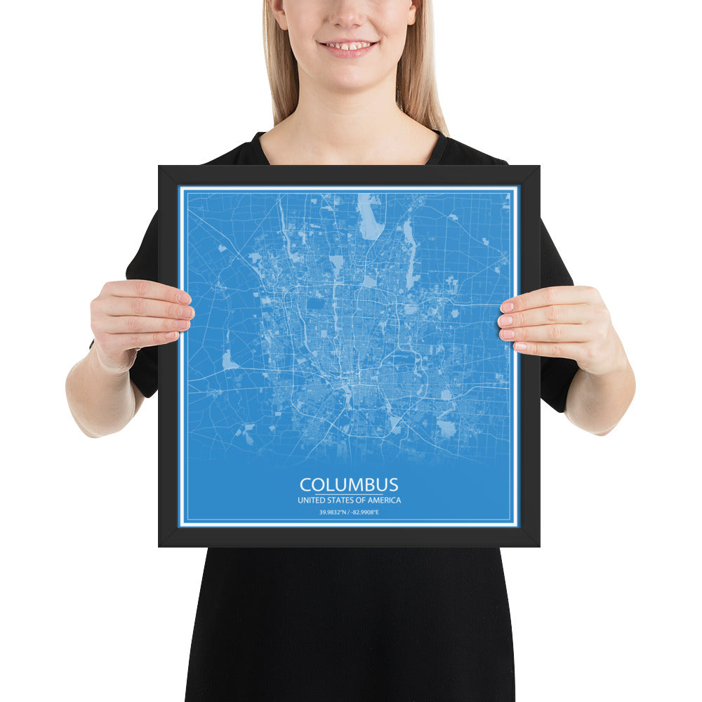 Columbus Blue and White Framed Map