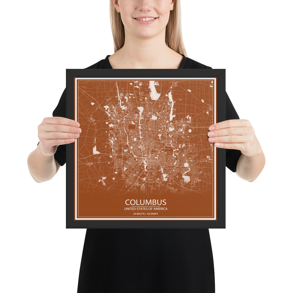 Columbus Brown and White Framed Map