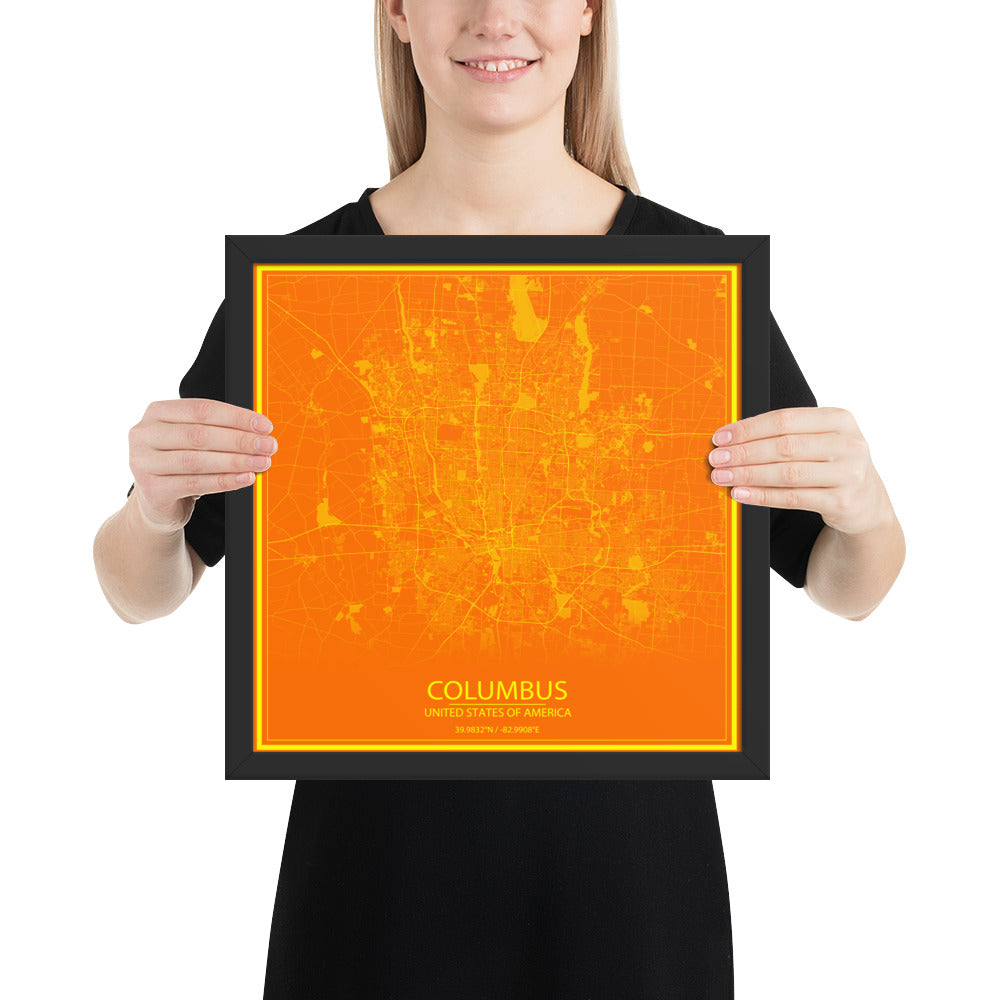 Columbus Orange and Yellow Framed Map