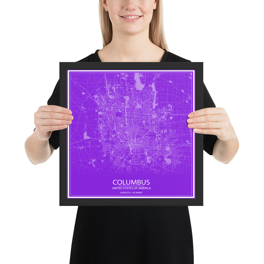 Columbus Purple and White Framed Map