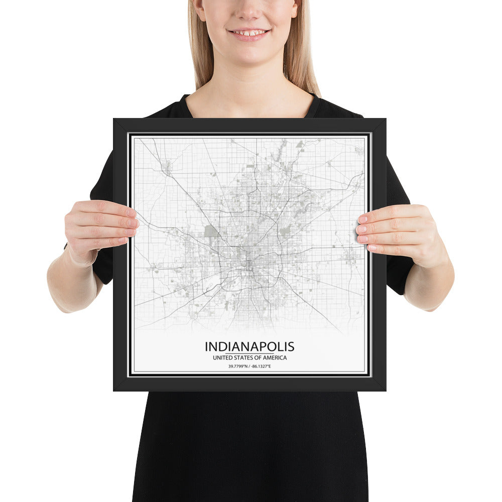 Indianapolis White Framed Map