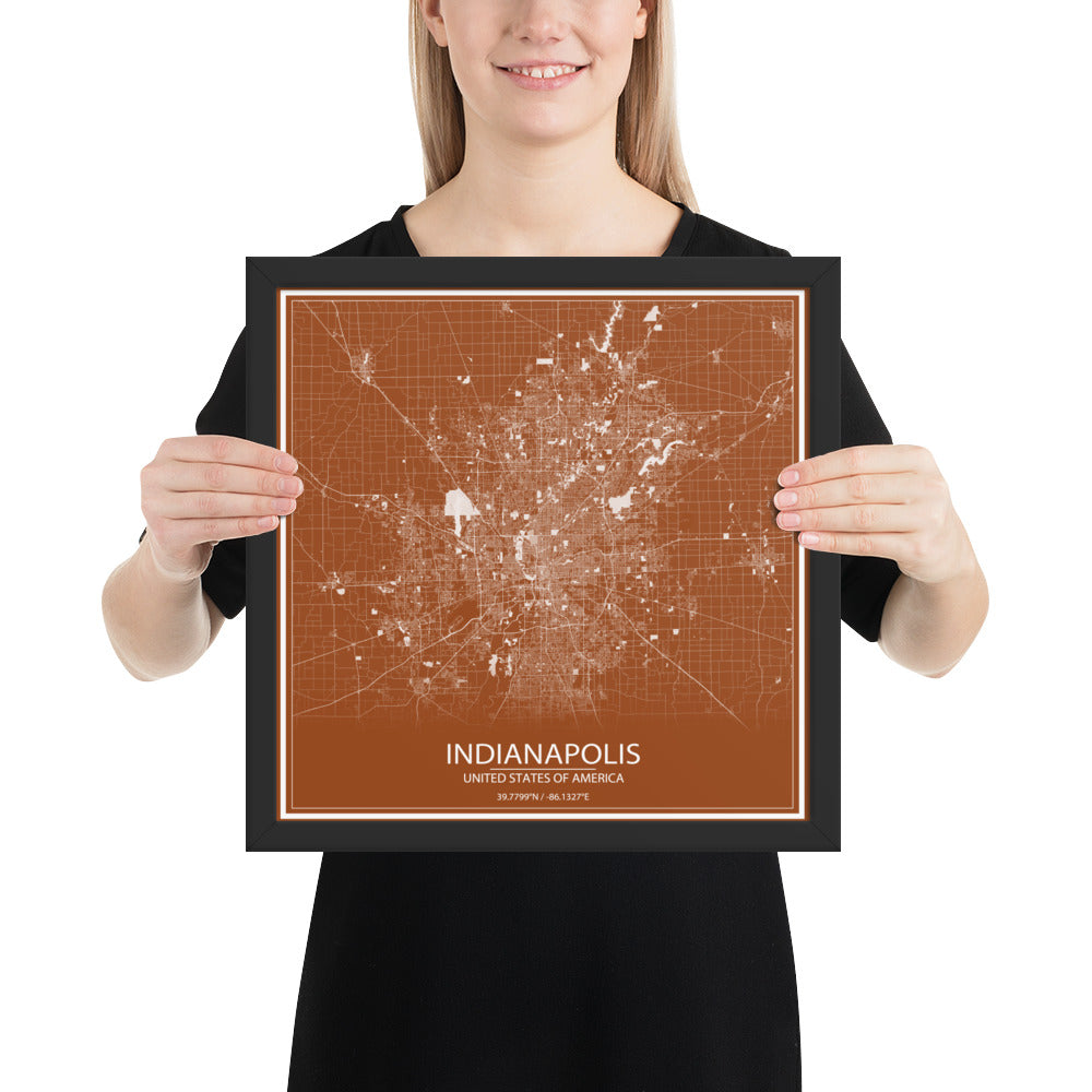 Indianapolis Brown and White Framed Map