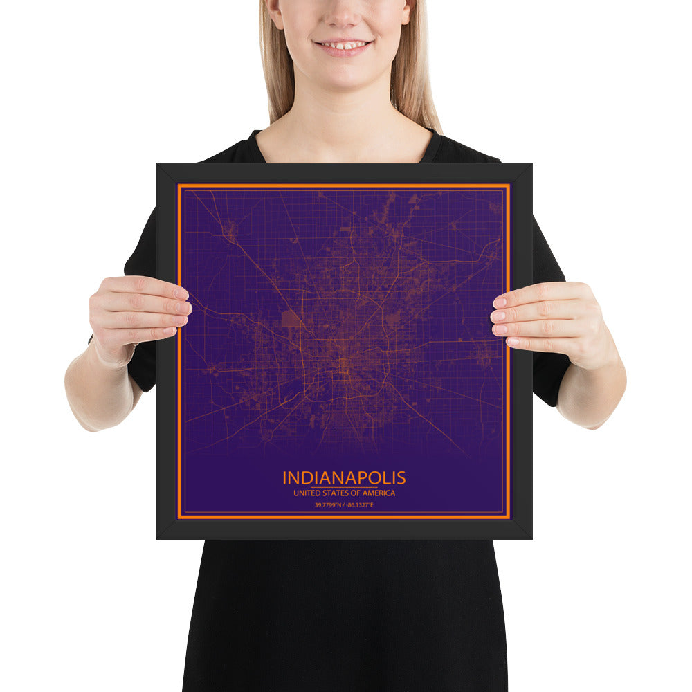 Indianapolis Purple and Orange Framed Map