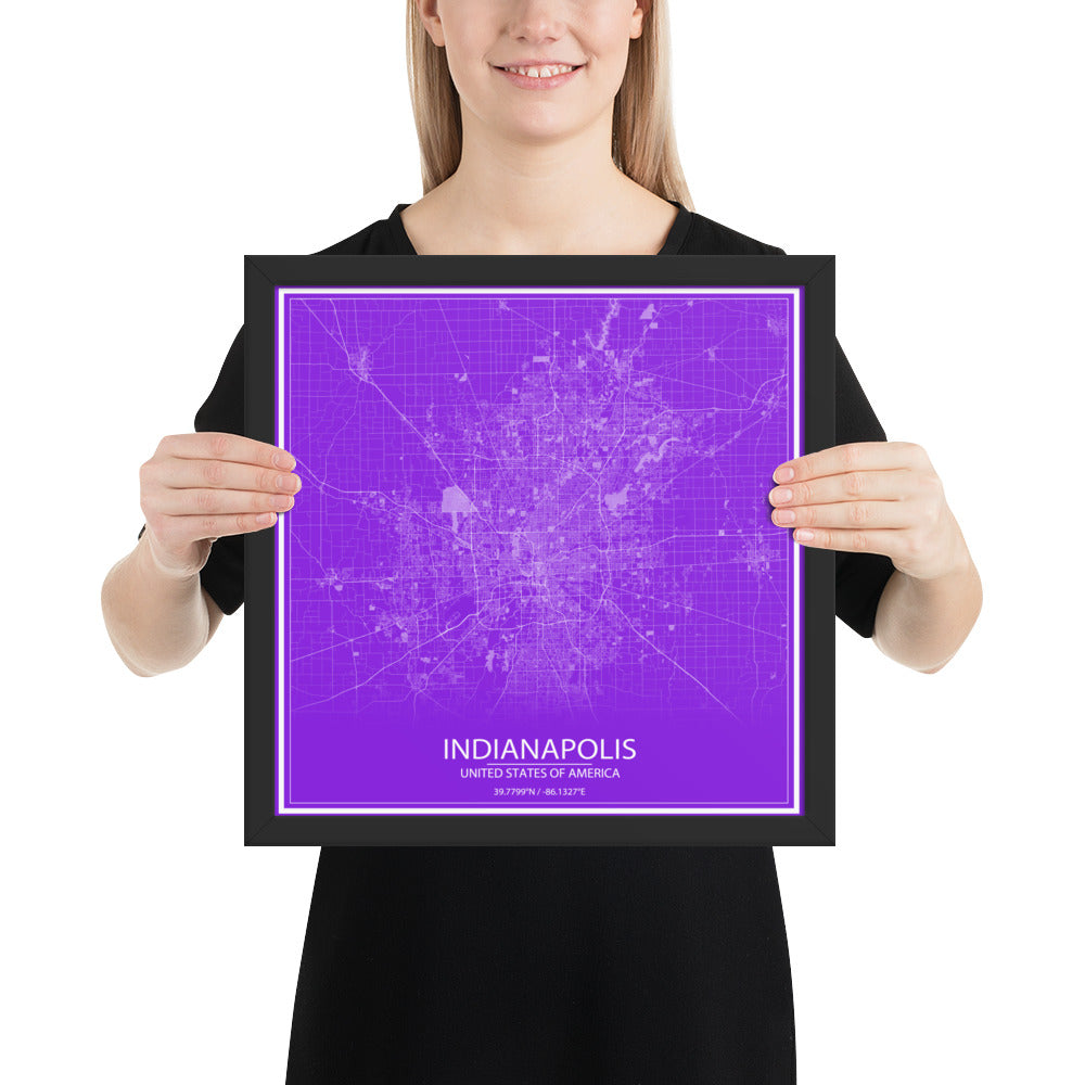 Indianapolis Purple and White Framed Map