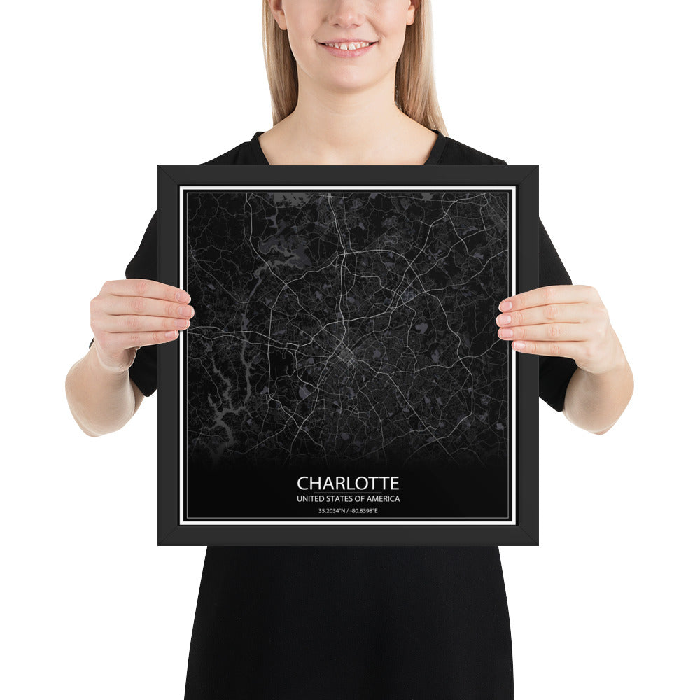 Charlotte Black Framed Map