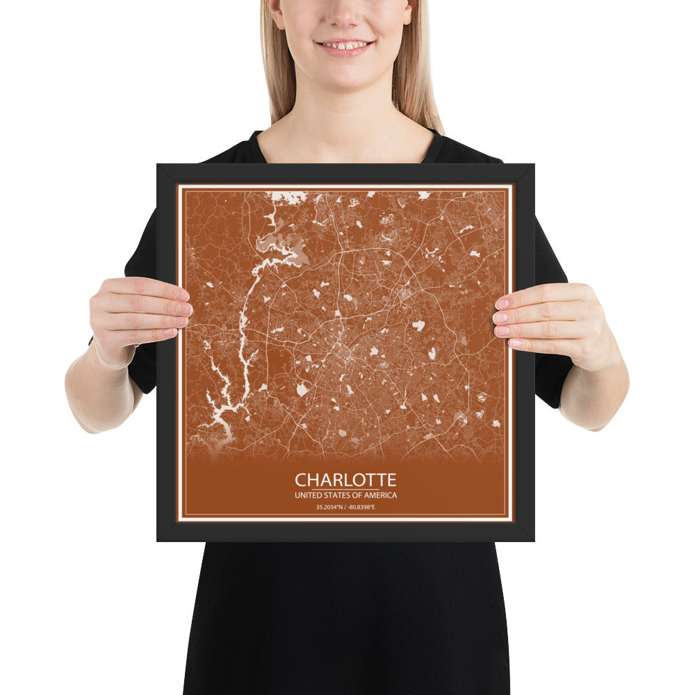 Charlotte Brown and White Framed Map