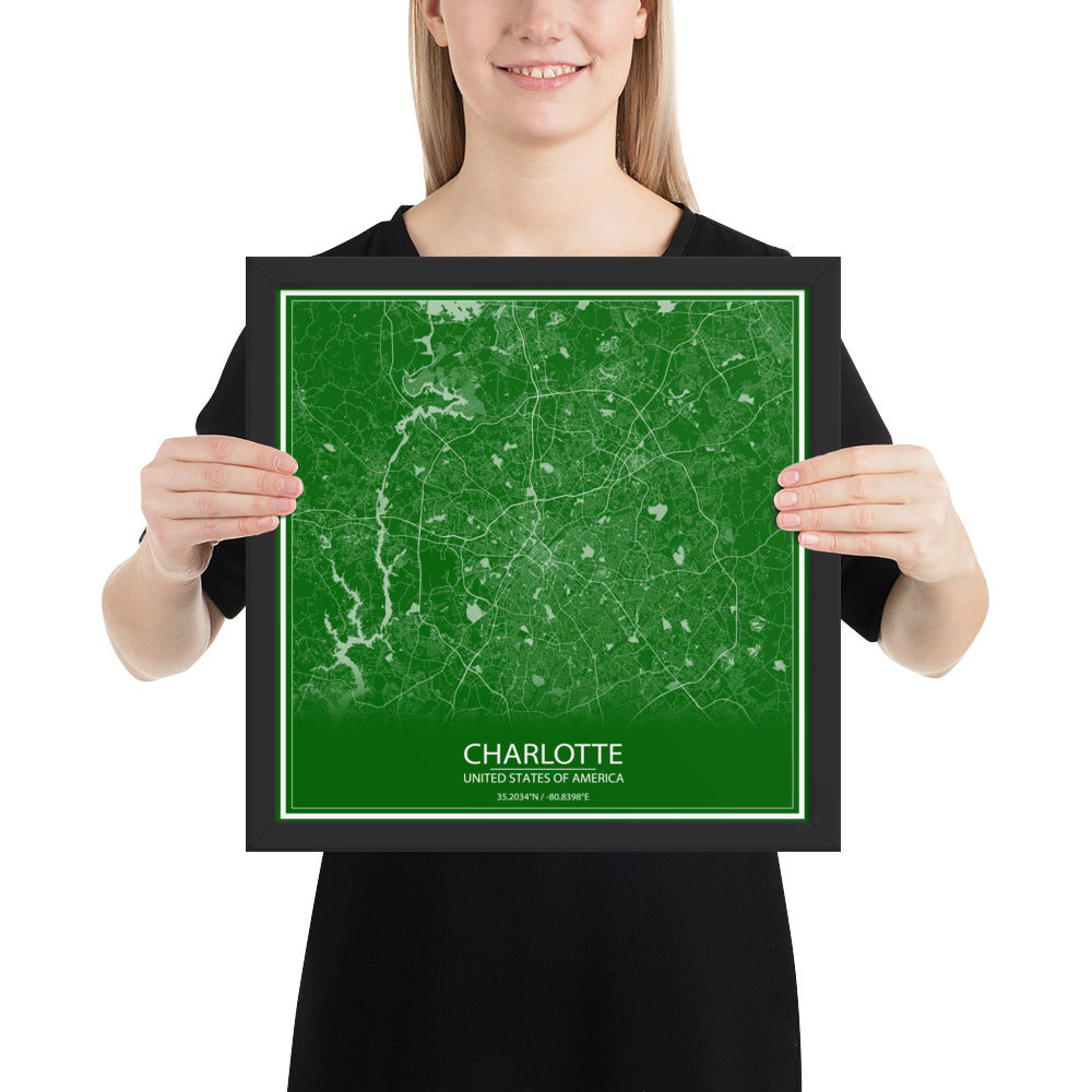 Charlotte Green and White Framed Map