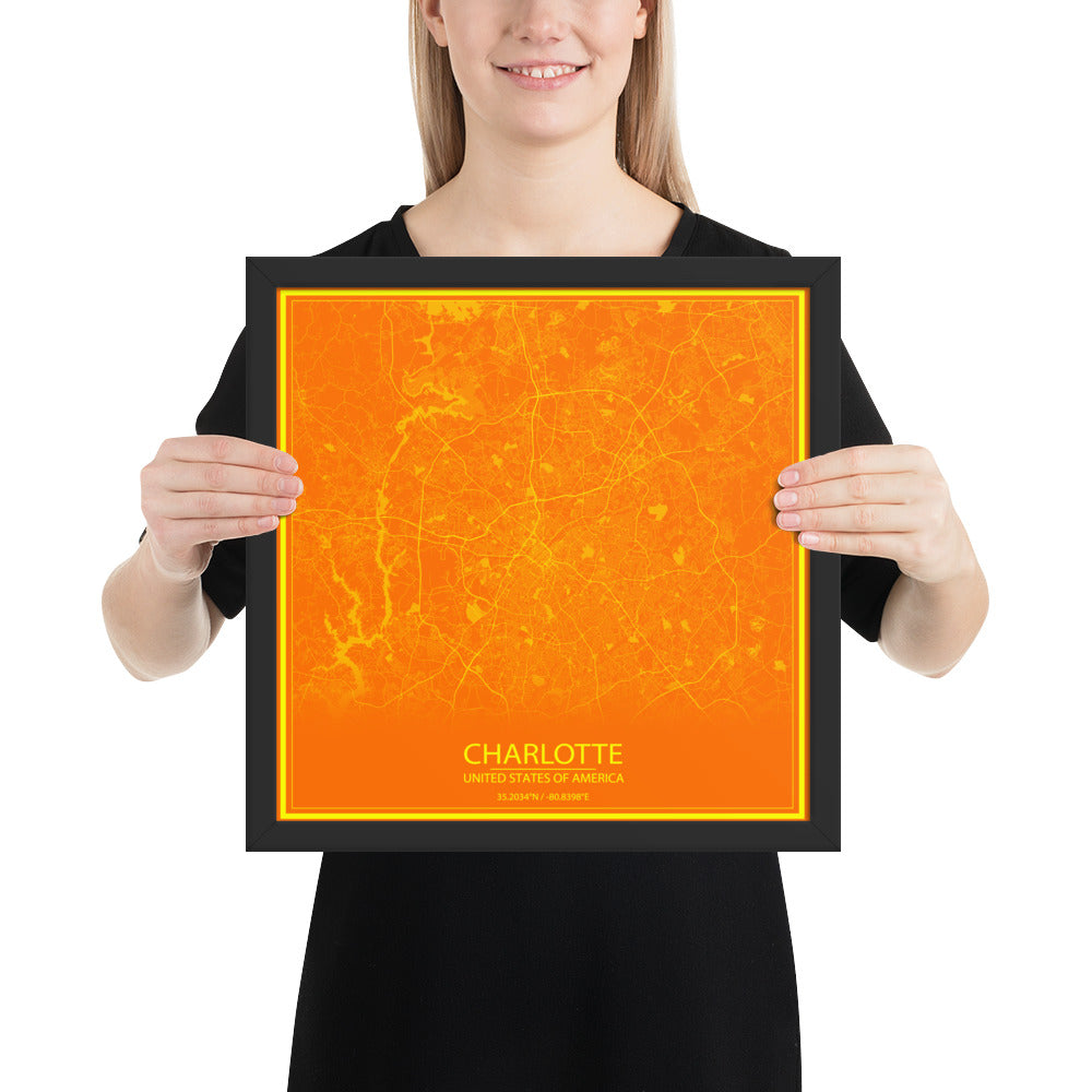 Charlotte Orange and Yellow Framed Map