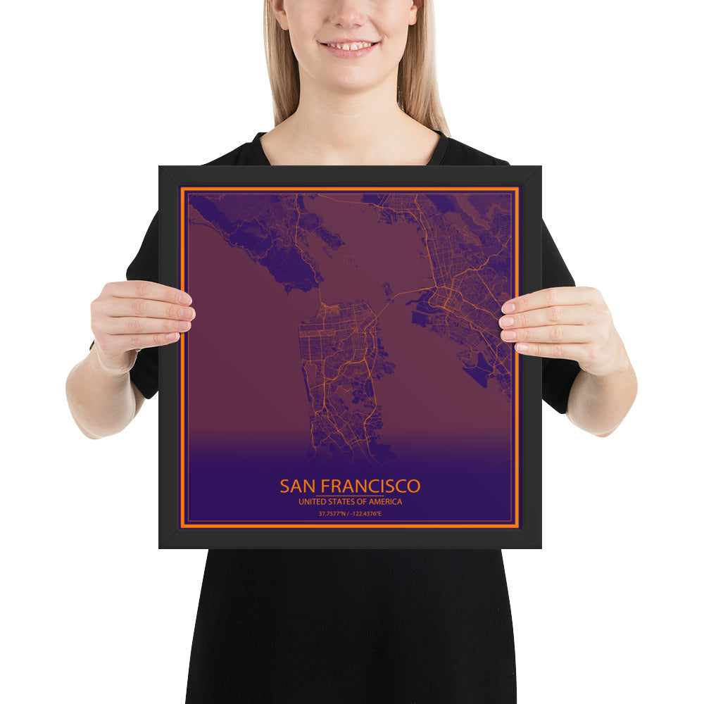 San Francisco Purple and Orange Framed Map