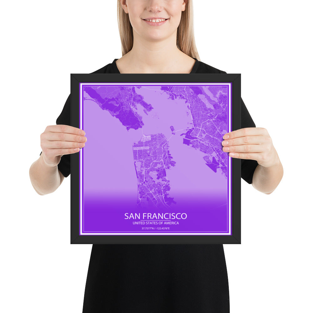 San Francisco Purple and White Framed Map