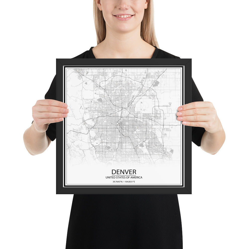 Denver White Framed Map