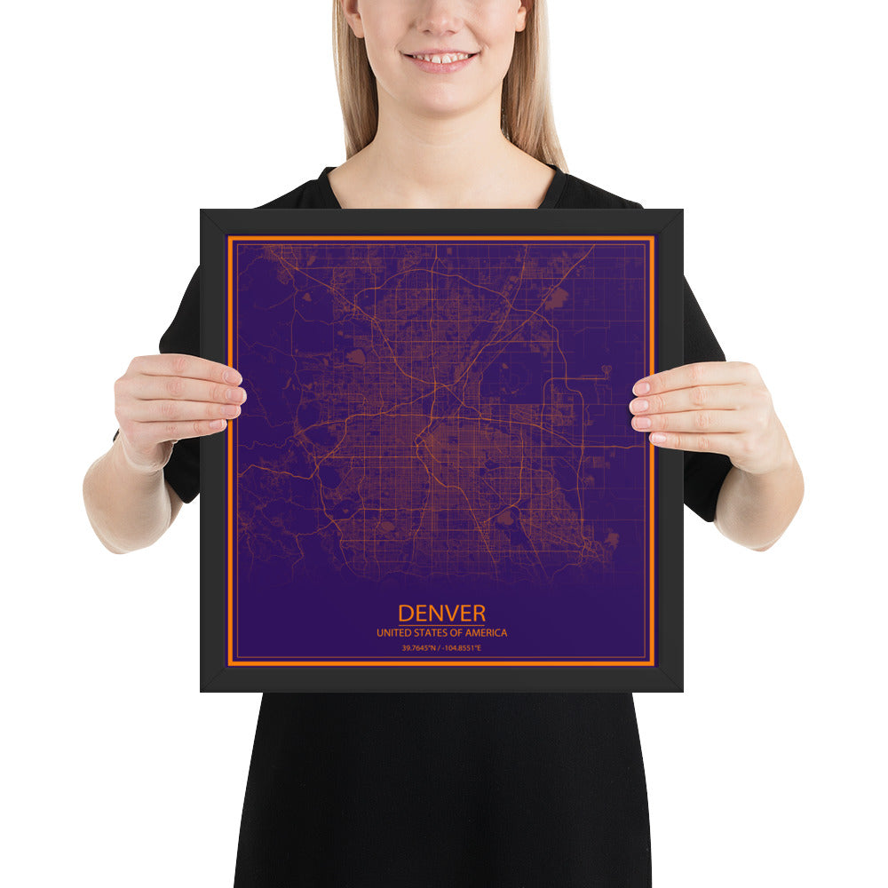 Denver Purple and Orange Framed Map